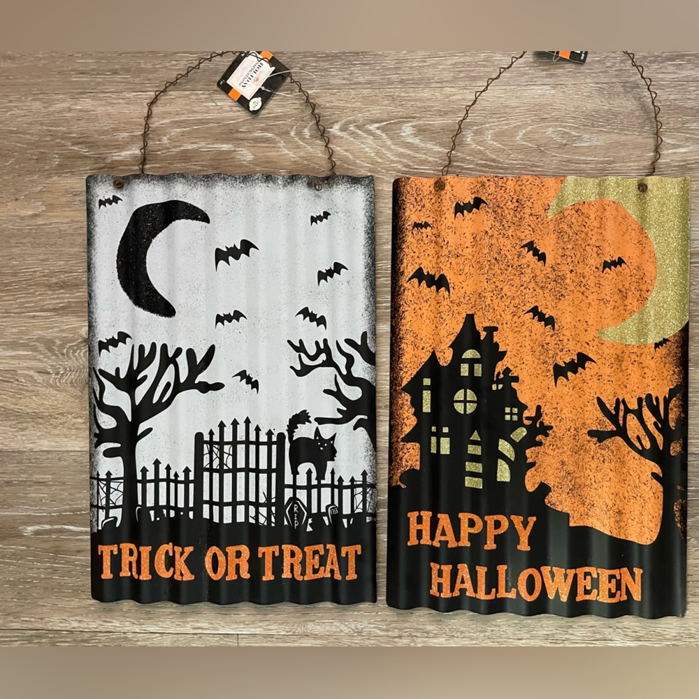 Halloween Metal Wall Decor Set - Black and Orange